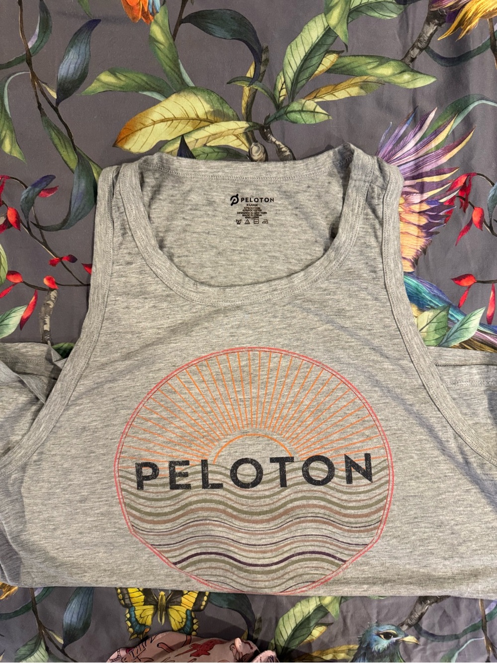 Peloton Heather Gray Tank Top with Sunset Graphic